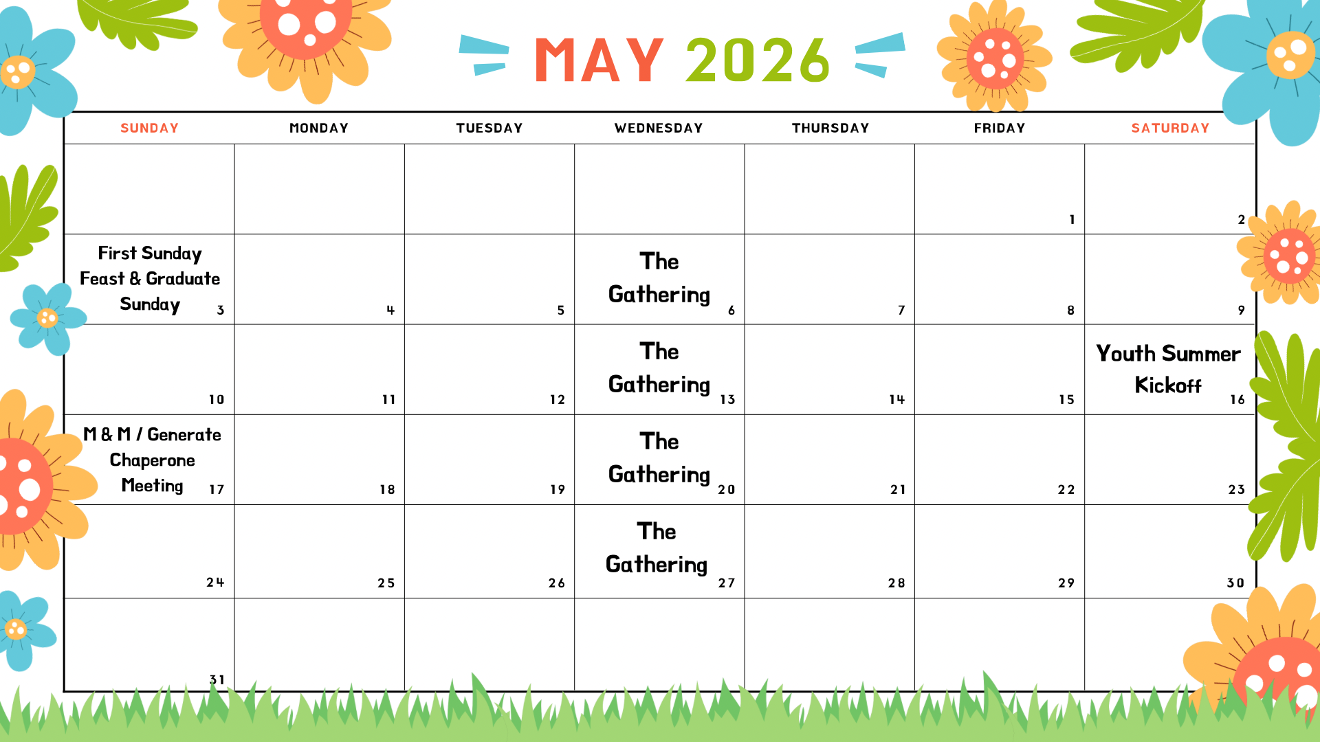 PPBC Youth Calendar of Events For Students May 2026